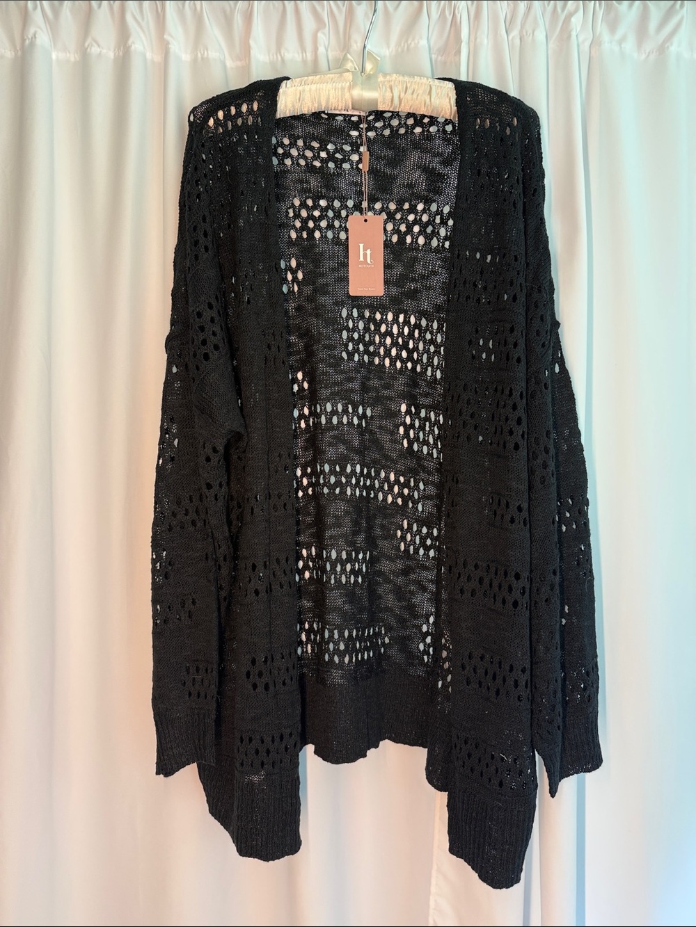 Lightweight Black Open-Knit Women's Cardigan